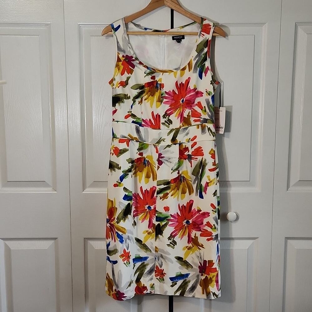 Worth New York White Hibiscus Paint Stroke Flowers Charmeuse Dress Size 8 Silk